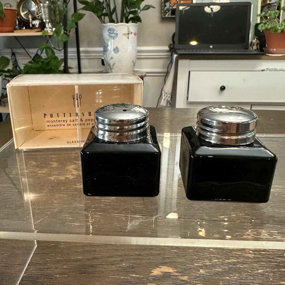 Pottery Barn Monterey collection Dark Blue Icecube Salt and Pepper Shakers NEW